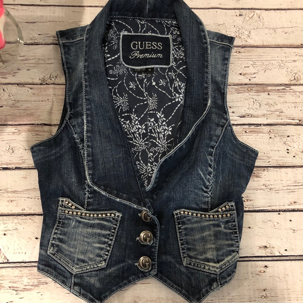 🍍Vintage Guess Premium Jean Vest w Peace Sign 80